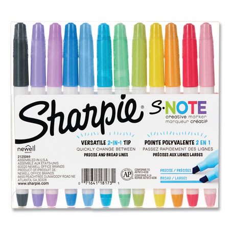 Sharpie S-Note Creative Markers, Assorted Ink Colors, Chisel Tip, Assorted Barrel Colors, PK12 PK 2117329